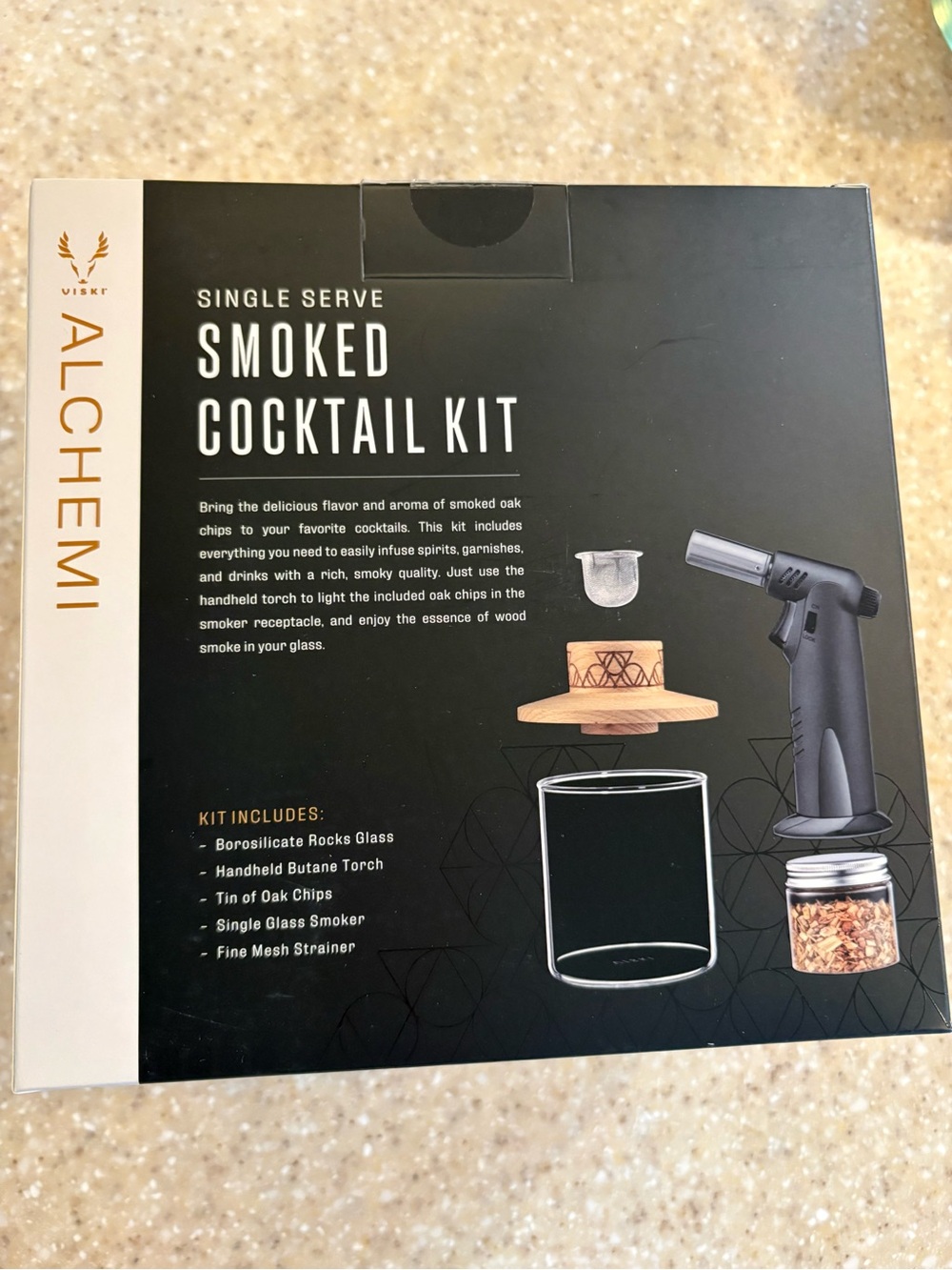 NIB Alchemi Single Serve Smoked Cocktail Kit Torch Glass Wood Smoker Set - Picture 7 of 9